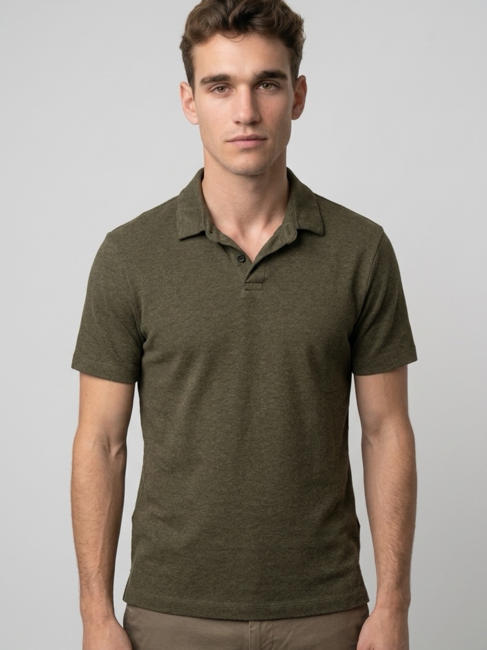 BANANA REPUBLIC - Men's Olive Green Polo Shirt - Short Sleeve - 100% Cotton